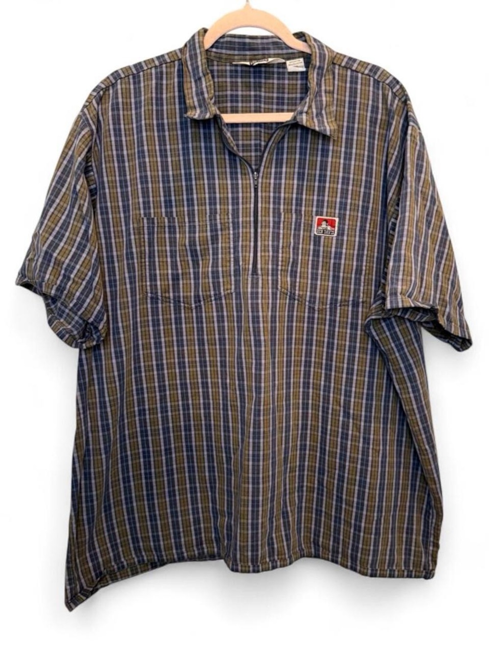 Ben Davis Men's Short Sleeve Plaid Half Zip Work Shirt 3XL Utility Workwear